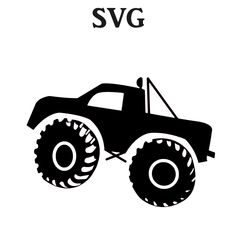 a black and white image of a monster truck with the word svg on it