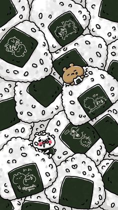 a bunch of sheep with black and white designs on them, all in the same pattern