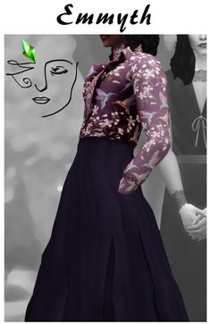 an image of a woman wearing a purple dress and holding her hands behind her back