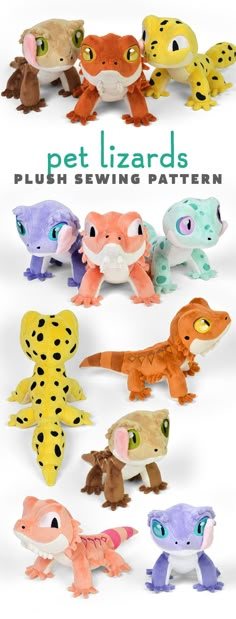 the pet lizards plush sewing pattern is shown