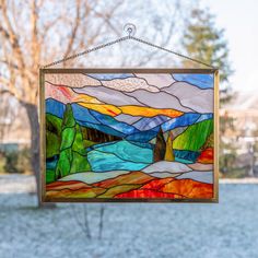 Stained glass panel of Mount Rainier National Park is an exclusive addition to home interior 🏞 Such piece of art could be hung either on window or wall 🪟 It's a perfect anniversary, birthday and housewarming gift 🎁 Measurements: 12x16" ⠀ This stained glass panel is manufactured using the method of copper foil provided by L.C. Tiffany, during which we refer to only the high-quality materials, such as: • Stained Glass • Tin• Copper Foil• Black Patina ⠀ We heartily advise you to wipe stained gla Backsplash Mural, Stained Glass Window Hangings, Pic Candle, L'art Du Vitrail, Mail Boxes, Mountain Pictures, Stained Glass Decor, Custom Stained Glass, Stained Glass Window Hanging