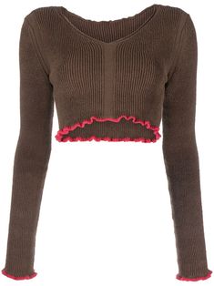 Jacquemus La Maille Santon Cropped Jumper - Farfetch Cropped Png, Lettuce Hem, Fashion Design Clothes, College Outfits, Knitwear Women, Aesthetic Fashion, Jumpers For Women, Chocolate Brown, Lettuce