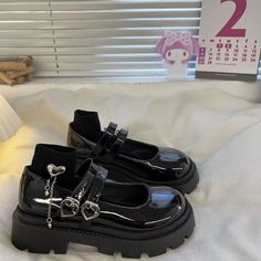 Color: Popular Light Black, size: 39 Black Shoes With Heels, Cute Shoes Aesthetic, Black Shoes Aesthetic, Chunky Leather Shoes, Cute Black Shoes, Chunky Black Shoes, Black Shoes For Women, Women Shoes Black, Genshin Oc