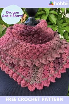 a crocheted shawl is shown with the text dragon scale shawl on it