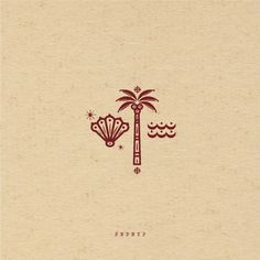 a drawing of a palm tree and some seashells