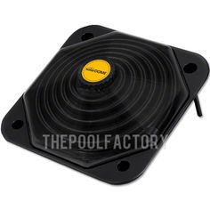 an image of a black plastic cover with yellow circles on it and the words, the pool factory