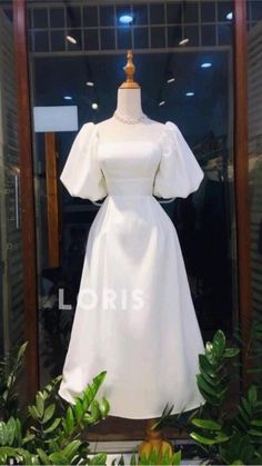 White Dress With Puffy Sleeves, Confirmation Dresses, Civil Wedding Dresses, Korean Fashion Dress, Fairytale Dress, Civil Wedding, Waiting For Her, Glam Dresses