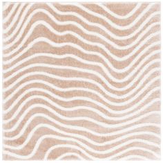 a beige and white rug with wavy lines