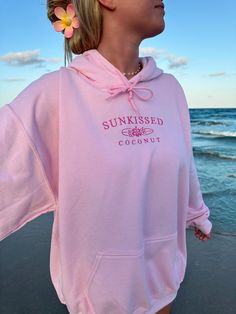 ☀ Quality: at sunkissedcoconut our brand believes in using the best materials to create our designs. We use luxury paint, ink, & thread to make our prints. Our designs are meant to last. Adorable luxury printed sweatshirt. This item is made with high quality long lasting material. In love with our the coziest plush Sunkissed Coconut, Pink Hoodie, Light Pink, In Love, Coconut, Thread, Long Lasting, Paint, Pink