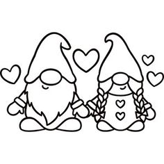 two gnomes with hearts sitting next to each other