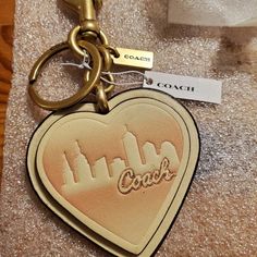 New Coach Jlo Bag Charm. Coach Parker, Coach Keychain, Id Wallet, Heart Bag, Coach Accessories, Black And Brass, Leather Key, Coach Leather, Leather Keychain