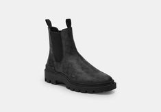 Signature coated canvas and rubber upper Man-made leather lining and footbed Rubber outsole Slip on Shaft: 5 3/4 height 9 3/4 circumference Style No. CY066 Coach Outlet, Signature Canvas, Mens Shoes Boots, Boots Men, Shoes Mens, Outlet, Men's Shoes, Slip On, Boots