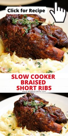 slow cooker braised short ribs on mashed potatoes