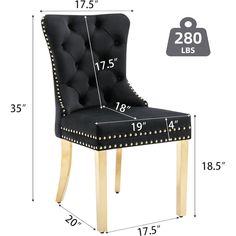 the measurements for a dining room chair with studded legs and backrests are shown