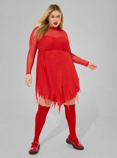 Fit Plus Size Halloween Costumes, Long Sleeve High Neck Dress, Black Beachwear, Plus Size Halloween Costume, High Neck Maxi Dress, New Street Style, Hanky Hem, Plus Size Halloween, Mock Neck Long Sleeve