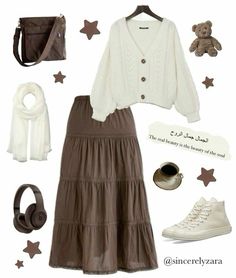 Aesthetic Clothes Skirts, Vintage Aesthetic Grunge, Cute Vintage Aesthetic, Brown Skirt Outfit, Grunge Romantic, Muslimah Fashion Casual, Modest Girly Outfits, Stylish Outfits Casual, Coffee Outfit