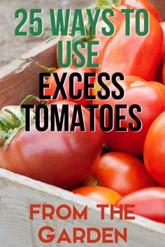 tomatoes in a crate with the title 25 ways to use excess tomatoes from the garden