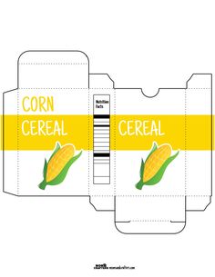 the corn cereal box is cut out and ready to be used as a candy bar