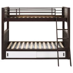 the bunk bed is made up with two sets of drawers and a pull out ladder