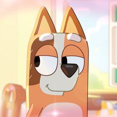 a cartoon dog with big eyes sitting in front of a window