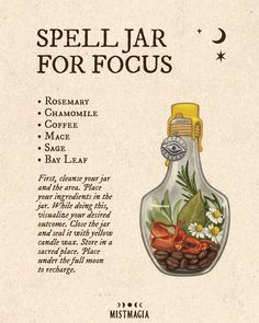 Focus Spell Jar, Focus Spell, Better Memory, Potions Recipes, Witch Tips, Witch Rituals