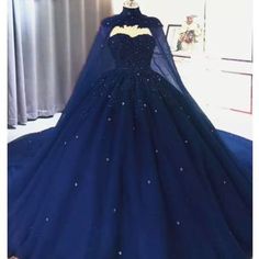 Home · MychicDress · Online Store Powered by Storenvy Ball Room Dresses, Quinceanera Dresses With Cape, Navy Blue Quinceanera Dresses, Navy Blue Ball Gown, Robes Quinceanera, Gown With Cape, Blue Ball Gown, Dresses Navy Blue, Navy Blue Prom Dresses