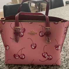 Brand New Have Never Used. Still With Tags, Non Smoke Home Cherry Coach Bag, Coach Bags Aesthetic, Coach Mollie Tote, Pink Coach Bag, Coach Mollie, Handbag Essentials, Girly Bags, Luxury Purses, Fancy Bags