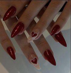 Red Chrome Nails, Her Nails, Y2k Nails, Makijaż Smokey Eye, Red Nail Designs, Xmas Nails, Heart Nails, Classy Nails, Bling Nails