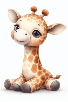 a cartoon giraffe sitting on the ground with its eyes wide open