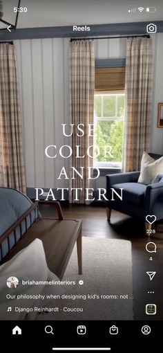 an image of a bedroom with the words use color and pattern