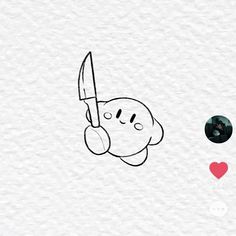 a drawing of a teddy bear holding a knife in its mouth with hearts around it