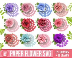 paper flower svg bundle with 12 flowers