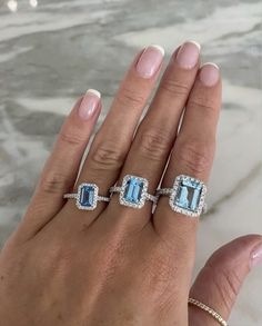 Gem Engagement Rings, Cute Engagement Rings, Halo Design, Aqua Marine, June 1, Wedding Dreams, Wedding Things, Round Brilliant Cut Diamond, Glass Jewelry