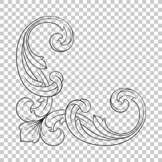 an ornate design with swirls and leaves on a transparent background, black and white