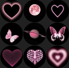 the images show different shapes and sizes of heart shaped objects, including a pink glow in the dark