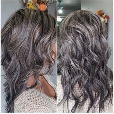 Brown And Silver Hair, Brown With Blonde, Grey Hair Wig, Highlight Hair, Blonde Highlight, Blending Gray Hair, Gray Hair Highlights, Dark Chocolate Brown, Ideas Nails