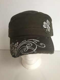 You are purchasing a Brand New Distressed Irish Shamrock Cadet Cap. Adjustable back strap. Olive green with distressed brim &around shamrock patch. One size fits most adults or teens. Perfect for St Patrick's Day parades, party or everyday to show your Irish spirit. NEW. NEVER DISPLAYED. PayPal only. Please remit payment within 3 days of auctions end. Please feel free to make any inquiries prior to bidding. Shipping to lower US states only. Returns accepted only if contact is made within 48 hrs Hat Cap, Alt Hats, Cool Caps Hat, 2000 Hats, Cute Green Cap Hat, Cryptidcore Hat, Clothing Accessories, Grunge Baseball Cap, Cadet Hat