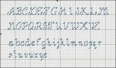 a cross stitch pattern with the letters and numbers in blue ink on white paper,