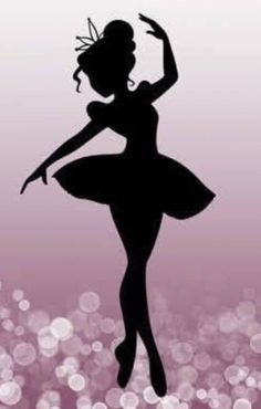 the silhouette of a ballerina is shown against a pink background with bokets