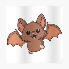 a cute little bat with big eyes and large wings, flying in the air poster