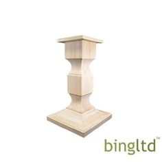 a wooden pedestal with the word bingltd on it's front and side