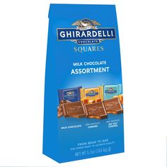 an assortment of chocolates and milk are displayed on a white background with the words ghirraddelli