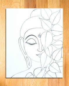 a drawing of a woman with leaves on her head