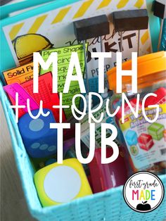 a blue basket filled with lots of toys and words that read math fluoring tub