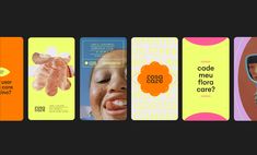 four different bookmarks with images of women's faces and words that read, code meu flora care?