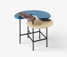 three tables stacked on top of each other with different shapes and colors in the middle