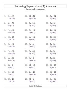 factoring expressions worksheet with numbers and fractions to make it easier for kids