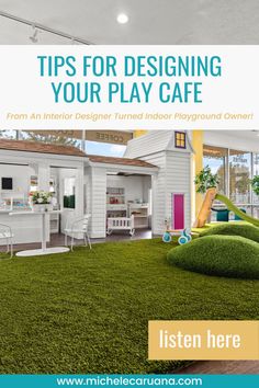 an advertisement for a playroom with green grass