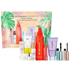 Brand new and sealed! This amazing Sephora Favorites kit has everything you need for a day to night summer look! From skincare to makeup, the 10 products included have it all and are a great way to try some award-winning products. Bonus: everything will fit in a small makeup bag. Limited Edition and sold out everywhere. $150 value. Products included are listed below. Will ship in a box to ensure it arrives safely.   2x Full Size: 1) Tower 28 Beauty SOS Daily Facial Spray ($28) 4 oz/ 120 mL  2) MAKEUP BY MARIO Plumping Lip Serum in Bronze Glow- warm bronzy brown ($24) 0.08 oz/ 2.3 g  8 Deluxe Mini / Travel Sizes:: 3) Too Faced Better Than Sex Waterproof Volumizing Mascara ($16) 0.17 oz/ 4.8 g  4) Topicals Slater Exfoliating Body Serum ($10) 1.7 oz/ 50 mL  5) Anastasia Beverly Hills Clear Br Sephora Gift Sets, Tower 28 Beauty, Tower 28, Makeup By Mario, Laura Mercier Tinted Moisturizer, Sephora Favorites, Sephora Skin Care, Travel Size Toiletries, Lip Serum