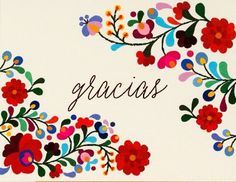 a greeting card with flowers and the words gracias written in cursive writing